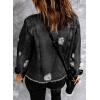 image:imageSidefeel Womens Denim Jacket Long Sleeve Button Distressed Ripped Zimbaplatinum Jean CoatA Black