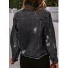image:imageSidefeel Womens Denim Jacket Long Sleeve Button Distressed Ripped Zimbaplatinum Jean CoatA Black