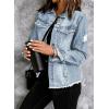 image:imageSidefeel Womens Denim Jacket Long Sleeve Button Distressed Ripped Zimbaplatinum Jean CoatA Sky Blue
