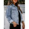 image:imageSidefeel Womens Denim Jacket Long Sleeve Button Distressed Ripped Zimbaplatinum Jean CoatA Sky Blue