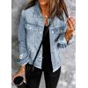 image:imageSidefeel Womens Denim Jacket Long Sleeve Button Distressed Ripped Zimbaplatinum Jean CoatA Sky Blue