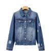image:imageSidefeel Womens Denim Jacket Long Sleeve Button Distressed Ripped Zimbaplatinum Jean CoatBluing