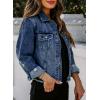 image:imageSidefeel Womens Denim Jacket Long Sleeve Button Distressed Ripped Zimbaplatinum Jean CoatBluing