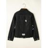 image:imageSidefeel Womens Denim Jacket Long Sleeve Button Distressed Ripped Zimbaplatinum Jean CoatDeep Black