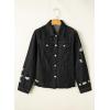 image:imageSidefeel Womens Denim Jacket Long Sleeve Button Distressed Ripped Zimbaplatinum Jean CoatDeep Black