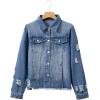 image:imageSidefeel Womens Denim Jacket Long Sleeve Button Distressed Ripped Zimbaplatinum Jean CoatIceland Blue