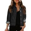 image:imageSidefeel Womens Denim Jacket Long Sleeve Button Distressed Ripped Zimbaplatinum Jean CoatDeep Black