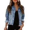 image:imageSidefeel Womens Denim Jacket Long Sleeve Button Distressed Ripped Zimbaplatinum Jean CoatIceland Blue