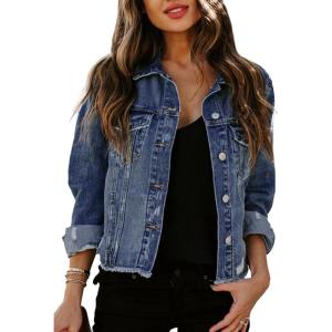 image:imageSidefeel Womens Denim Jacket Long Sleeve Button Distressed Ripped Zimbaplatinum Jean CoatA 1 Blue