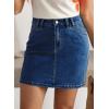 image:imageSidefeel Womens Summer Jean Skirt 2026 High Waist Button Stretch Knee Length Denim SkortBluing