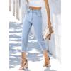 image:imageSidefeel Womens Capri Jeans High Waisted 2026 Summer Fashion Straight Leg Raw Hem Denim Capri PantsE Sky Blue