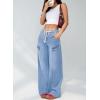 image:imageSidefeel Womens MidLow Rise Baggy Jeans Elastic Waist Drawtring Y2K Stretchy Wide Leg Cargo Boyfriend Oversized Denim PantsIceland Blue