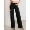image:imageSidefeel Womens Wide Leg Jeans High Waisted Stretchy Straight Leg Tummy Control Trendy Baggy Seamed Panel Denim PantsBlack
