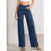 image:imageSidefeel Womens Wide Leg Jeans High Waisted Stretchy Straight Leg Tummy Control Trendy Baggy Seamed Panel Denim PantsDark Blue