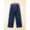image:imageSidefeel Womens Wide Leg Jeans High Waisted Stretchy Straight Leg Tummy Control Trendy Baggy Seamed Panel Denim PantsDark Blue
