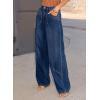 image:imageSidefeel Womens Wide Leg Jeans High Waisted Stretchy Straight Leg Tummy Control Trendy Baggy Seamed Panel Denim PantsDark Blue