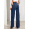 image:imageSidefeel Womens Wide Leg Jeans High Waisted Stretchy Straight Leg Tummy Control Trendy Baggy Seamed Panel Denim PantsDark Blue