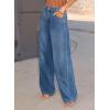 image:imageSidefeel Womens Wide Leg Jeans High Waisted Stretchy Straight Leg Tummy Control Trendy Baggy Seamed Panel Denim PantsLight Blue