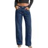 image:imageSidefeel Womens Wide Leg Jeans High Waisted Stretchy Straight Leg Tummy Control Trendy Baggy Seamed Panel Denim PantsDark Blue