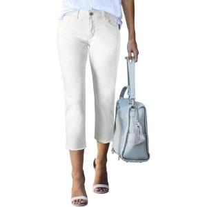 image:imageSidefeel Womens Capri Jeans High Waisted 2026 Summer Fashion Straight Leg Raw Hem Denim Capri PantsWhite