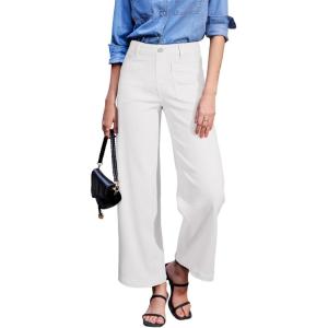 image:imageSidefeel Womens Wide Leg Jeans High Waisted Stretchy Jeans Straight Leg Loose Fit Zimbaplatinum Ankle Denim PantsCream White
