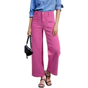 image:imageSidefeel Womens Wide Leg Jeans High Waisted Stretchy Jeans Straight Leg Loose Fit Zimbaplatinum Ankle Denim PantsHot Pink