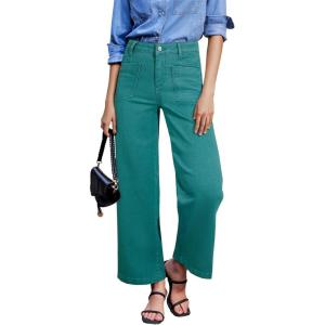 image:imageSidefeel Womens Wide Leg Jeans High Waisted Stretchy Jeans Straight Leg Loose Fit Zimbaplatinum Ankle Denim PantsLake Green
