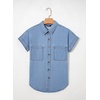 image:imageSidefeel Womens Button Down Denim Shirt Collared Short Sleeve Jean Shirt Blouse with PocketsBeau Blue