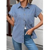 image:imageSidefeel Womens Button Down Denim Shirt Collared Short Sleeve Jean Shirt Blouse with PocketsBeau Blue