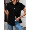 image:imageSidefeel Womens Button Down Denim Shirt Collared Short Sleeve Jean Shirt Blouse with PocketsBlack
