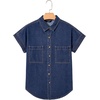 image:imageSidefeel Womens Button Down Denim Shirt Collared Short Sleeve Jean Shirt Blouse with PocketsBluing