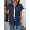 image:imageSidefeel Womens Button Down Denim Shirt Collared Short Sleeve Jean Shirt Blouse with PocketsBluing