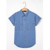 image:imageSidefeel Womens Button Down Denim Shirt Collared Short Sleeve Jean Shirt Blouse with PocketsIceland Blue