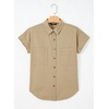 image:imageSidefeel Womens Button Down Denim Shirt Collared Short Sleeve Jean Shirt Blouse with PocketsKhaki