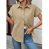 image:imageSidefeel Womens Button Down Denim Shirt Collared Short Sleeve Jean Shirt Blouse with PocketsKhaki