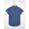 image:imageSidefeel Womens Button Down Denim Shirt Collared Short Sleeve Jean Shirt Blouse with PocketsLight Blue