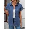 image:imageSidefeel Womens Button Down Denim Shirt Collared Short Sleeve Jean Shirt Blouse with PocketsLight Blue