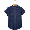 image:imageSidefeel Womens Button Down Denim Shirt Collared Short Sleeve Jean Shirt Blouse with PocketsNavy Blue