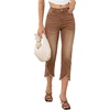 image:imageSidefeel Womens Jeans High Waisted Stretchy Cropped Skinny Jeans Trendy Cross Raw Hem Summer Capri Pants with PocketsBrown