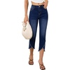 image:imageSidefeel Womens Jeans High Waisted Stretchy Cropped Skinny Jeans Trendy Cross Raw Hem Summer Capri Pants with PocketsDark Blue
