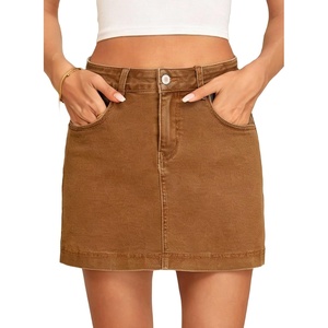 image:imageSidefeel Skorts for Woman Jean Skirt High Waisted Stretchy Denim Skort Mini Skirts with PocketsBrown