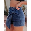 image:imageSidefeel Skorts Skirts for Women Casual Summer Bowknot High Waisted Jean Shorts Stretchy Denim Mini Skirt NO PocketDark Blue