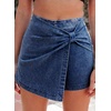image:imageSidefeel Skorts Skirts for Women Casual Summer Bowknot High Waisted Jean Shorts Stretchy Denim Mini Skirt NO PocketDark Blue