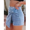 image:imageSidefeel Skorts Skirts for Women Casual Summer Bowknot High Waisted Jean Shorts Stretchy Denim Mini Skirt NO PocketIceland Blue