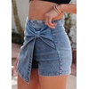 image:imageSidefeel Skorts Skirts for Women Casual Summer Bowknot High Waisted Jean Shorts Stretchy Denim Mini Skirt NO PocketLight Blue