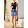 image:imageSidefeel Womens Jean Skirt High Waist Drawstring Stretchy Casual Summer Loose Fit Trendy Mini Denim Skirt with PocketsBlue