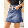 image:imageSidefeel Womens Jean Skirt High Waist Drawstring Stretchy Casual Summer Loose Fit Trendy Mini Denim Skirt with PocketsBlue