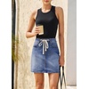 image:imageSidefeel Womens Jean Skirt High Waist Drawstring Stretchy Casual Summer Loose Fit Trendy Mini Denim Skirt with PocketsBlue