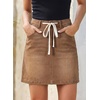 image:imageSidefeel Womens Jean Skirt High Waist Drawstring Stretchy Casual Summer Loose Fit Trendy Mini Denim Skirt with PocketsBrown