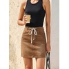 image:imageSidefeel Womens Jean Skirt High Waist Drawstring Stretchy Casual Summer Loose Fit Trendy Mini Denim Skirt with PocketsBrown
